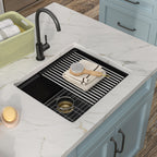 21 Undermount Laundry Sink - Fulorni 21"x18" Laundry Utility Sink Workstation Matte Black Granite Composite Quartz Classic Under Counter Deep Single Bowl Utility Laundry Room Sink Basin