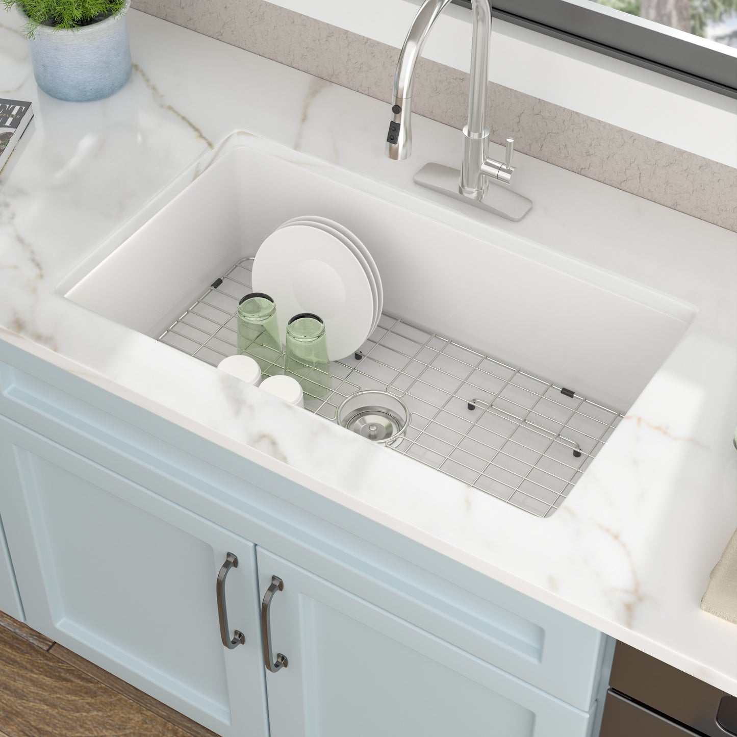 32 White Sink Undermount - Fulorni 32"x19" Kitchen Sink Dual Mount White Ceramic Porcelain Fireclay Rectangular Deep Single Bowl Sink Basin