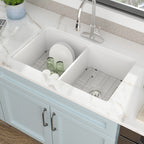 32 White Sink Undermount Double Bowl - Fulorni 32"x19" Kitchen Sink Dual Mount Double Bowl 50/50 White Ceramic Porcelain Fireclay Sink Basin
