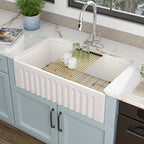33 White Farm Sink Workstation - Fulorni 33 Inch Farmhouse Kitchen Sink Workstation with Slide Ledge Apron Front Reversible White Ceramic Porcelain Fireclay Single Bowl Farmer Sink Basin