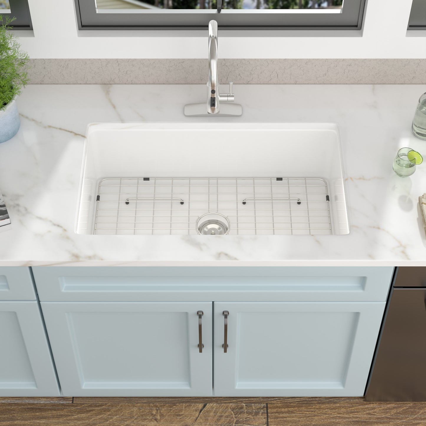 32 White Sink Undermount - Fulorni 32"x19" Kitchen Sink Dual Mount White Ceramic Porcelain Fireclay Rectangular Deep Single Bowl Sink Basin