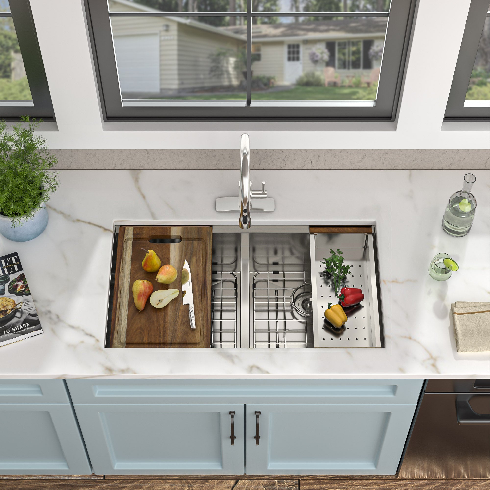 33 Undermount Kitchen Sink Double Bowl - Fulorni 33x19 Inch Kitchen Sink Ledge Workstation Low Divide Double Bowl 50/50 Split 16 Gauge Stainless Steel Under Counter Sink Basin