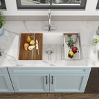 30 Granite Composite Kitchen Sink - Fulorni 30"x19" Granite Kitchen Sink Ledge Workstation Undermount White Quartz Classic Under Counter Single Bowl Sink Basin