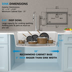 32 Granite Composite Kitchen Sink - Fulorni 32"x19" Granite Kitchen Sink Ledge Workstation Undermount White Quartz Classic Under Counter Single Bowl Sink Basin