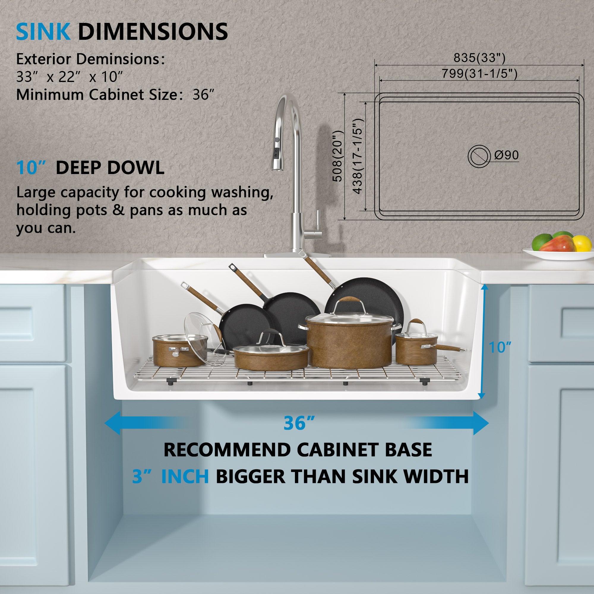 33 White Farm Sink Workstation - Fulorni 33"x20" Farmhouse Kitchen Sink Apron Front Workstation with Slide Ledge Double Bowl 50/50 White Ceramic Porcelain Fireclay Farmer Sink Basin