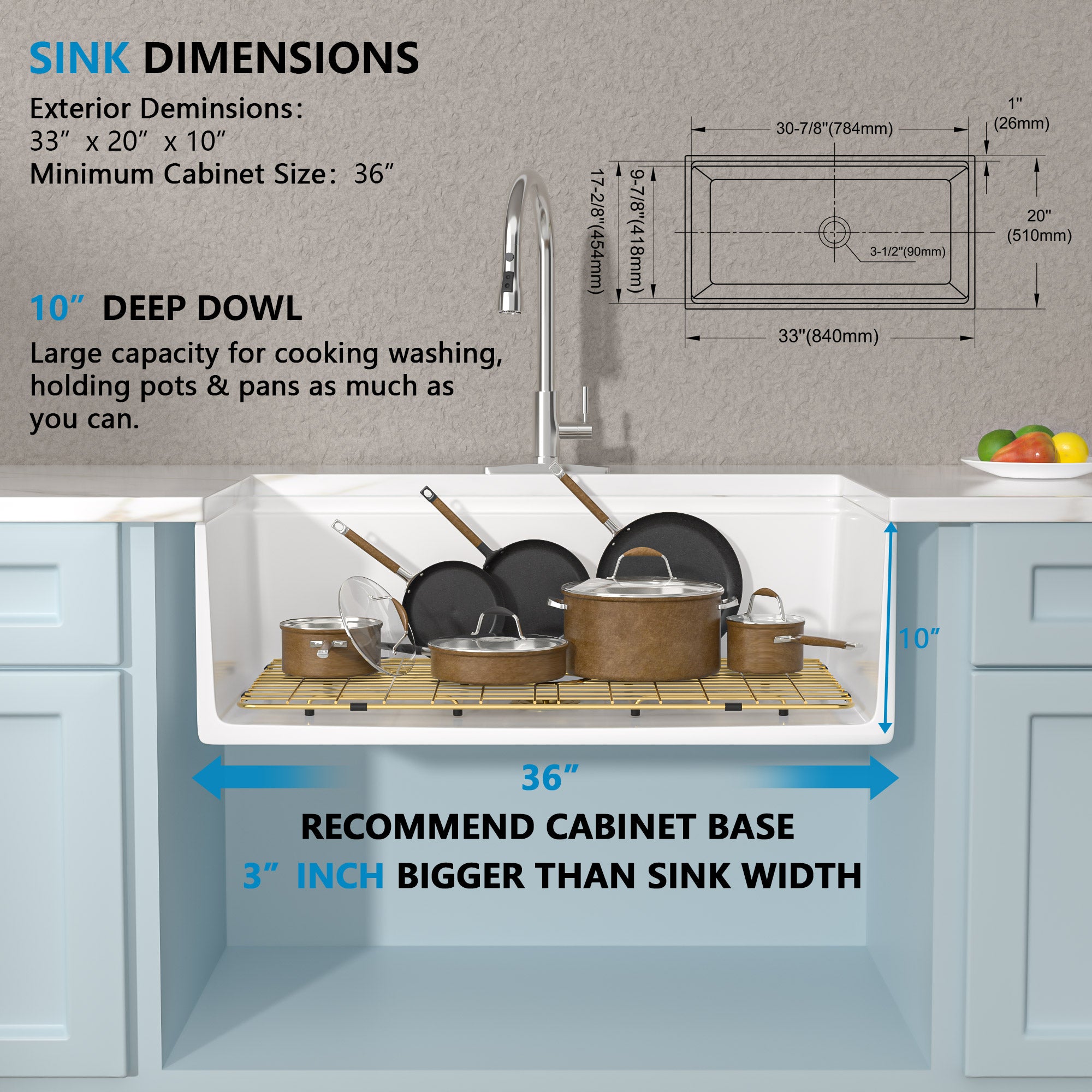 33 White Farm Sink Workstation - Fulorni 33 Inch Farmhouse Kitchen Sink Workstation with Slide Ledge Apron Front Reversible White Ceramic Porcelain Fireclay Single Bowl Farmer Sink Basin