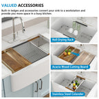 33 White Farm Sink Workstation - Fulorni 33"x21" Apron Front Farmhouse Sink Workstation with Slide Ledge White Ceramic Porcelain Fireclay Single Bowl Farmer Kitchen Sink Basin