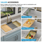 33"x22" Granite Waterfall Kitchen Sink Multifunctional Smart Workstation With Faucet Combo Drop In Topmount White Granite Composite Quartz Classic Above Counter Single Bowl Sink Basin
