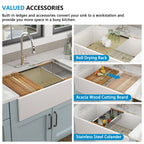 33 White Farm Sink Workstation - Fulorni 33 Inch Farmhouse Kitchen Sink Workstation with Slide Ledge Apron Front Reversible White Ceramic Porcelain Fireclay Single Bowl Farmer Sink Basin