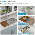30 Granite Composite Kitchen Sink - Fulorni 30"x19" Granite Kitchen Sink Ledge Workstation Undermount White Quartz Classic Under Counter Single Bowl Sink Basin