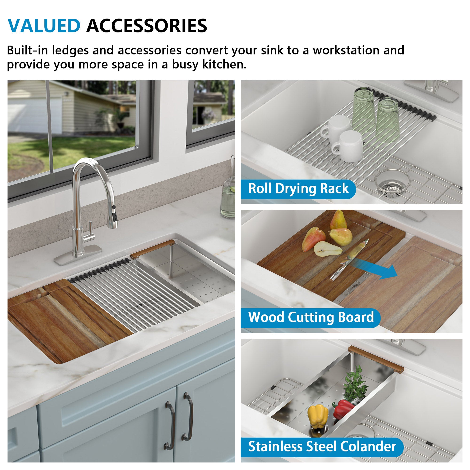 33 Granite Composite Kitchen Sink - Fulorni 33"x19" Granite Kitchen Sink Ledge Workstation Undermount White Quartz Classic Under Counter Single Bowl Sink Basin