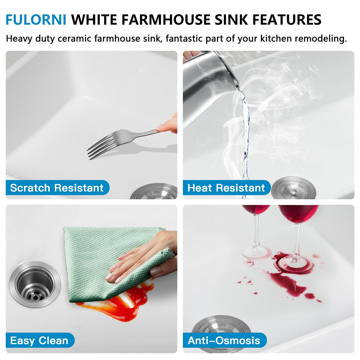 32 White Sink Undermount - Fulorni 32"x19" Kitchen Sink Dual Mount White Ceramic Porcelain Fireclay Rectangular Deep Single Bowl Sink Basin