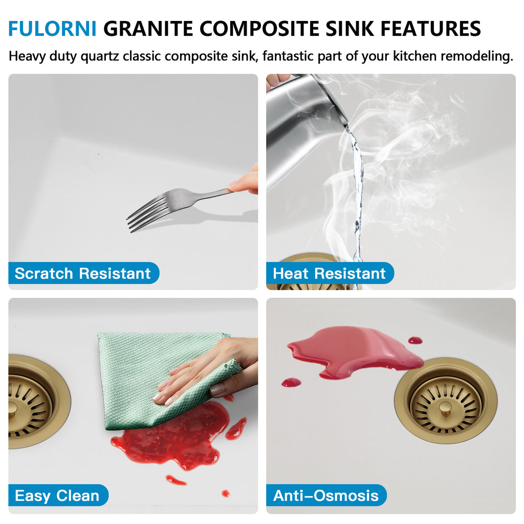 33 Granite Composite Kitchen Sink Double Bowl - Fulorni 33"x19" Granite Kitchen Sink White Undermount Double Bowl 50/50 Quartz Classic Composite Under Counter Sink Basin