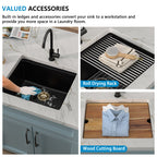 21 Undermount Laundry Sink - Fulorni 21"x18" Laundry Utility Sink Workstation Matte Black Granite Composite Quartz Classic Under Counter Deep Single Bowl Utility Laundry Room Sink Basin