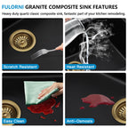 33 Granite Composite Kitchen Sink Double Bowl - Fulorni 33"x19" Black Granite Kitchen Sink Undermount Double Bowl 50/50 Quartz Classic Composite Matte Black Under Counter Sink Basin