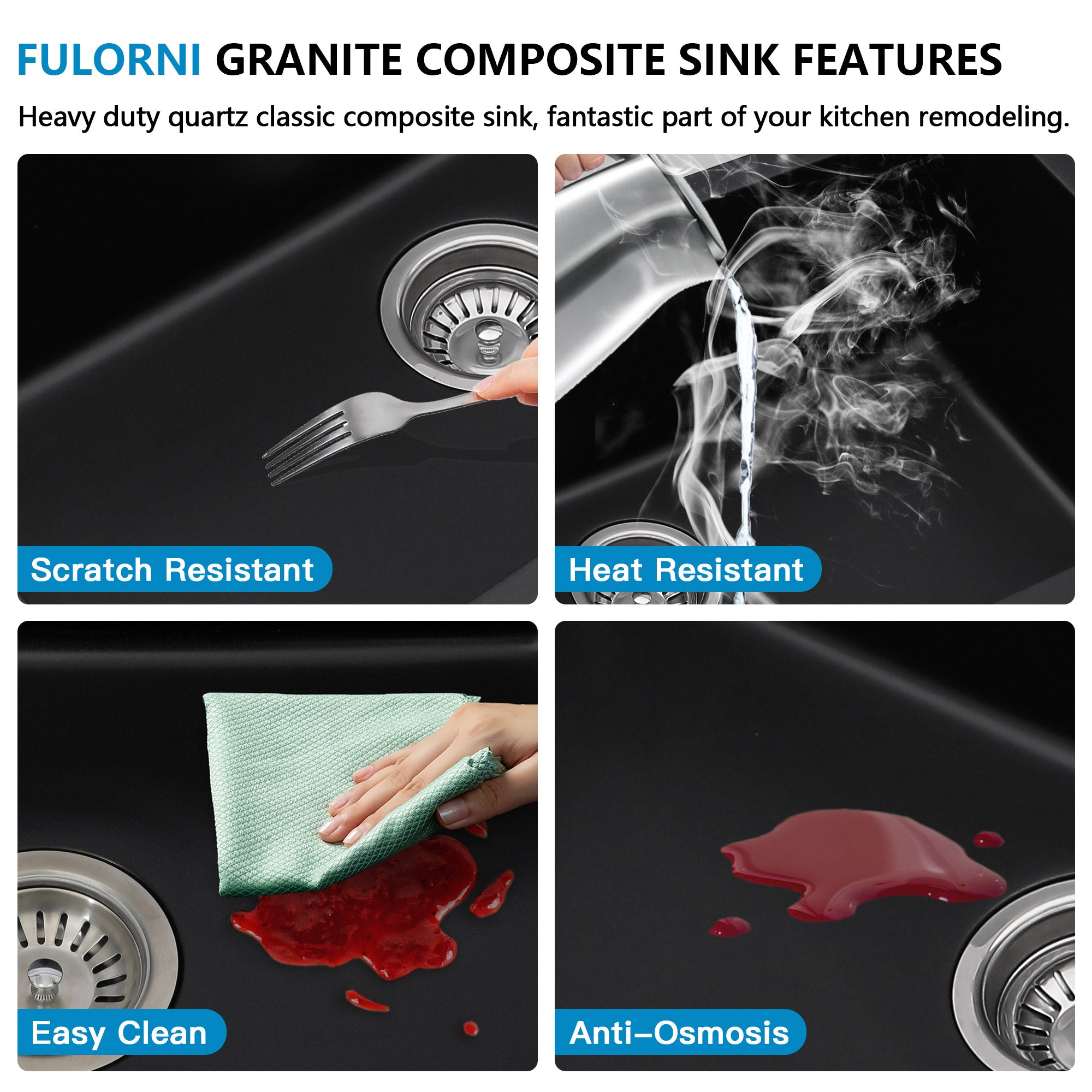 25 Granite Composite Kitchen Sink - Fulorni 25"×22" Granite Kitchen Sink Drop In Topmount Matte Black Quartz Classic Above Counter Single Bowl Sink Basin