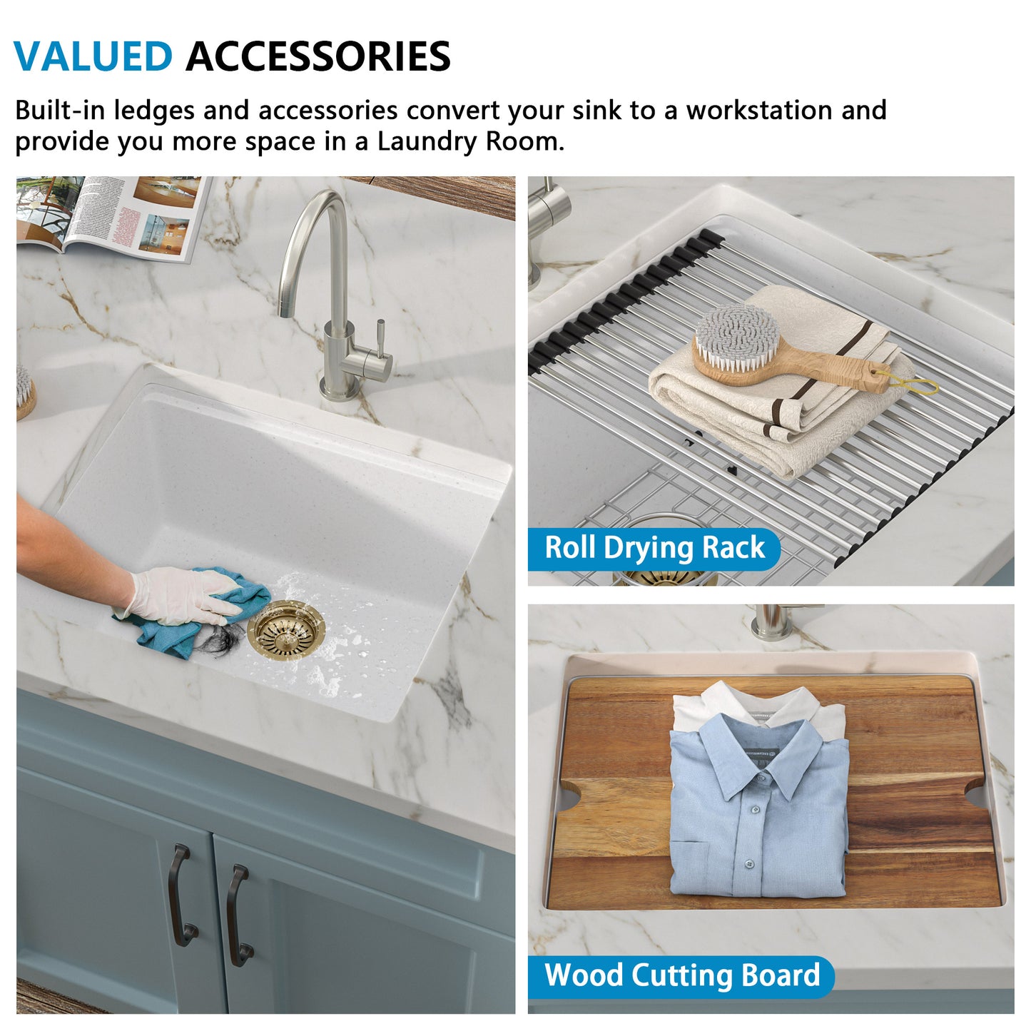 21 Undermount Laundry Sink - Fulorni 21"x18" Laundry Utility Sink Workstation White Granite Composite Quartz Classic Under Counter Deep Single Bowl Utility Laundry Room Sink Basin