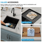 18 Undermount Laundry Sink - Fulorni 18"x18" Laundry Utility Sink Workstation Matte Black Granite Composite Quartz Classic Under Counter Deep Single Bowl Utility Laundry Room Sink Basin
