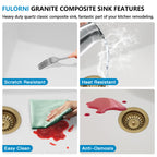 25 Granite Composite Kitchen Sink - Fulorni 25"×22" Granite Kitchen Sink Drop In Topmount White Quartz Classic Above Counter Single Bowl Sink Basin