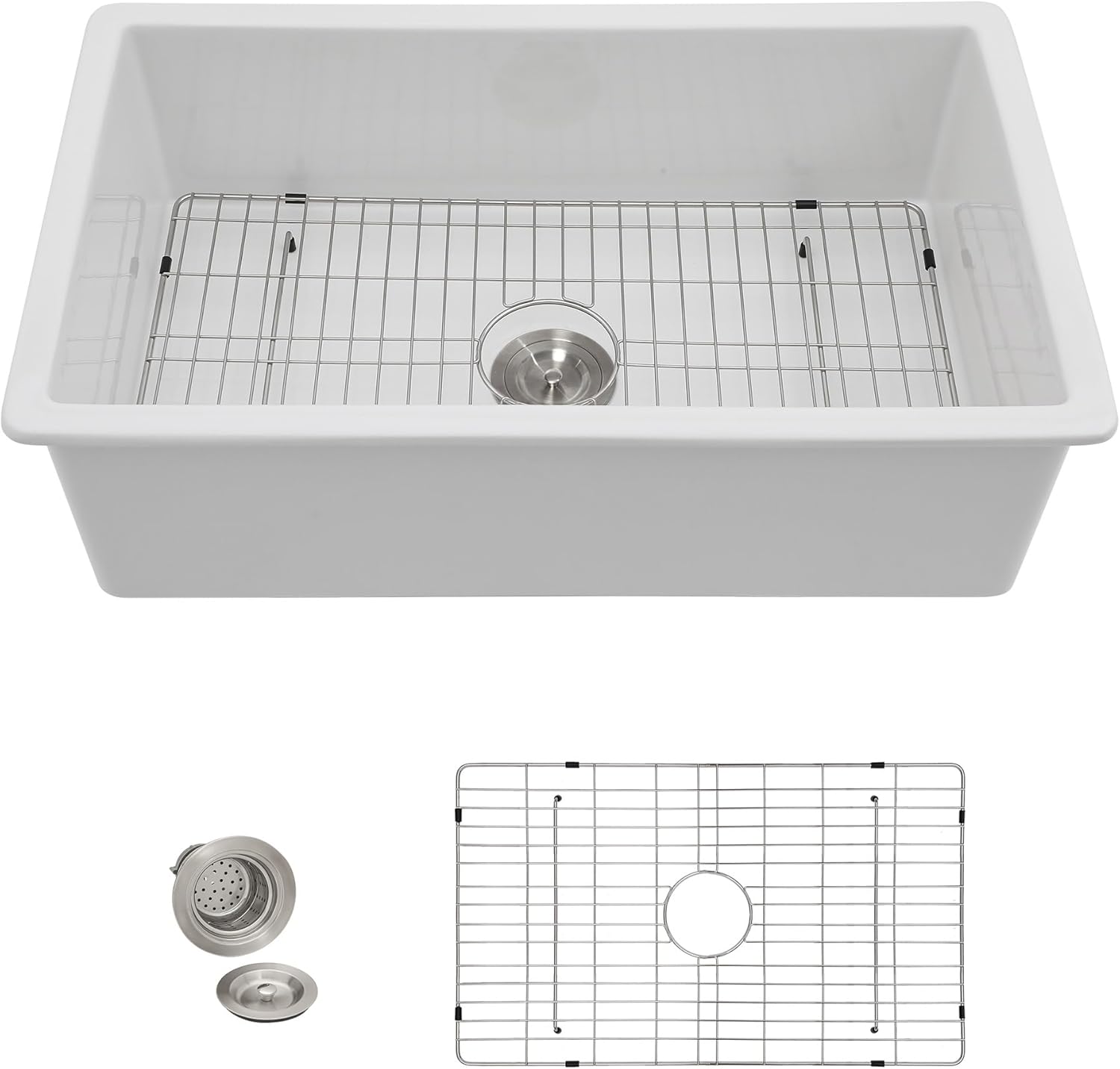 27 White Kitchen Sink Drop In - Fulorni 27"x19" Kitchen Sink Drop In Topmount White Ceramic Porcelain Fireclay Dual Mount Single Bowl Sink Basin