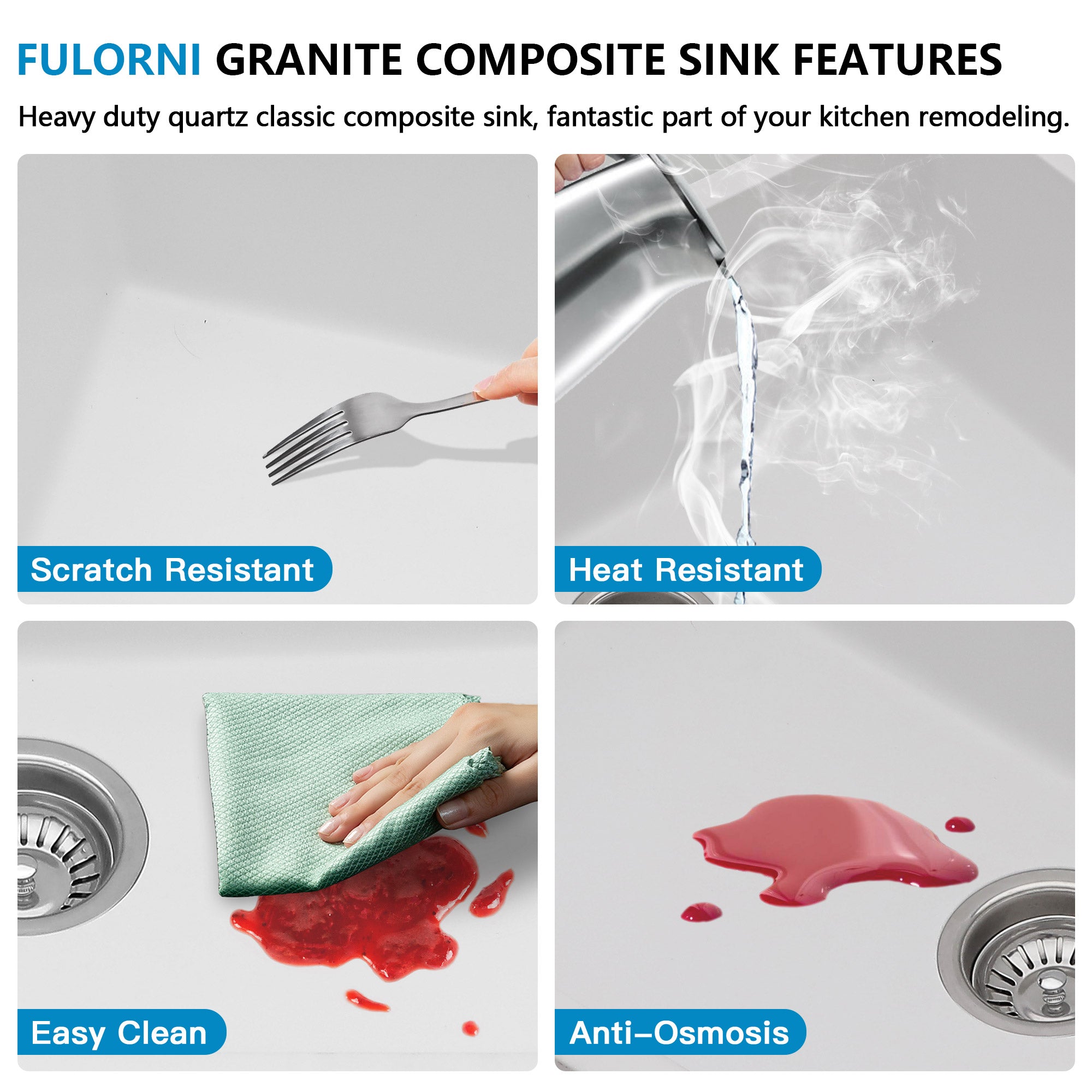 33 Granite Composite Kitchen Sink - Fulorni 33"x19" Granite Kitchen Sink Ledge Workstation Undermount White Quartz Classic Under Counter Single Bowl Sink Basin