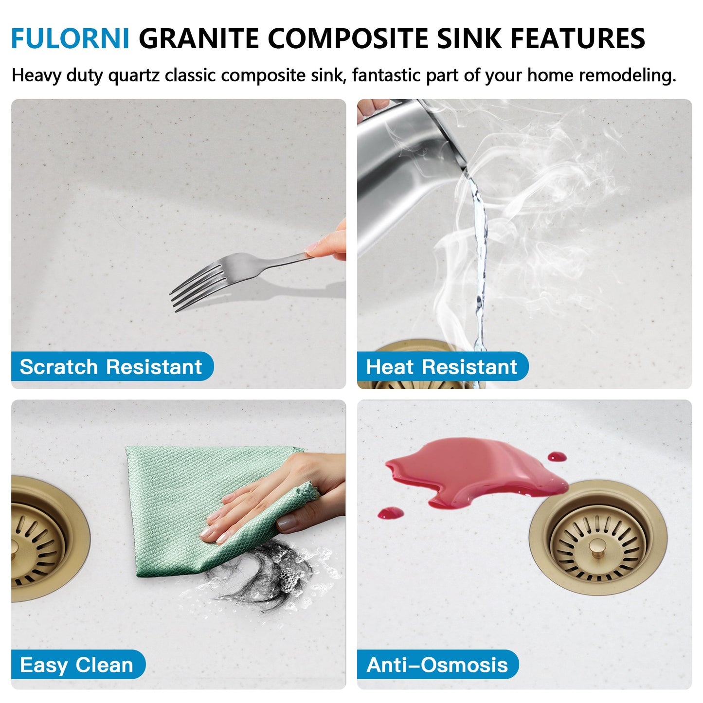 18 Undermount Laundry Sink - Fulorni 18"x18" Laundry Utility Sink Workstation White Granite Composite Quartz Classic Under Counter Deep Single Bowl Utility Laundry Room Sink Basin