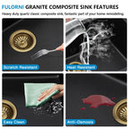 18 Undermount Laundry Sink - Fulorni 18"x18" Laundry Utility Sink Workstation Matte Black Granite Composite Quartz Classic Under Counter Deep Single Bowl Utility Laundry Room Sink Basin