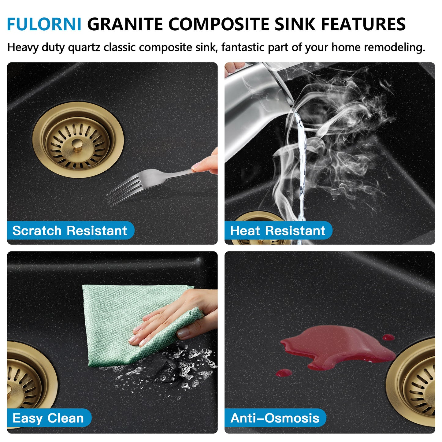 18 Undermount Laundry Sink - Fulorni 18"x18" Laundry Utility Sink Workstation Matte Black Granite Composite Quartz Classic Under Counter Deep Single Bowl Utility Laundry Room Sink Basin