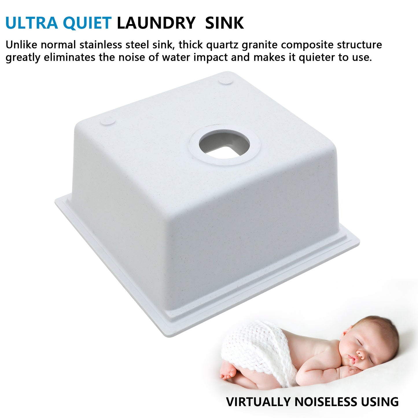 18 Undermount Laundry Sink - Fulorni 18"x18" Laundry Utility Sink Workstation White Granite Composite Quartz Classic Under Counter Deep Single Bowl Utility Laundry Room Sink Basin