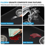 33"x22" Granite Waterfall Kitchen Sink Multifunctional Smart Workstation With Faucet Combo Drop In Topmount Matte Black Granite Composite Quartz Classic Above Counter Single Bowl Sink Basin